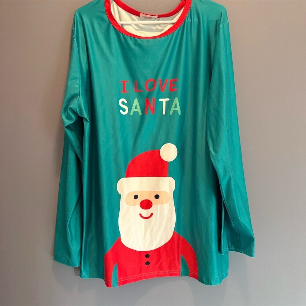 ENJOYNIGHT Sleepshirt Mens XL Green Christmas Santa Graphic Long Sleeve